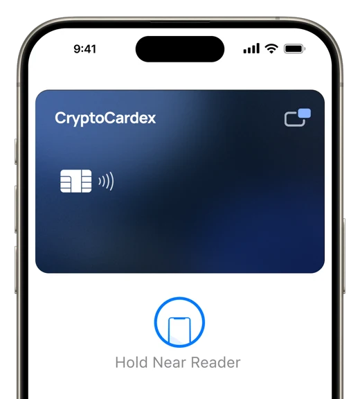Blue CryptoCardex card on a phone screen